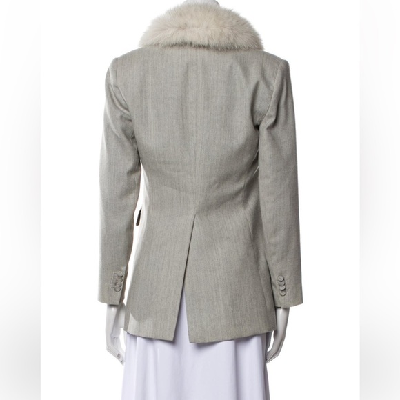 Theory Gray Wool Blazer Faux Fur Shawl Collar Winter Coat Elegant Small - Picture 5 of 5